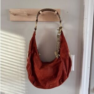 Vintage/Y2K Van Zeeland Burnt Orange Purse Suede Croc Trim Metal Bead turquoise